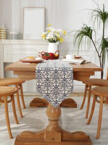 1pc Geometric Pattern Table Runner, Vintage Polyester Table Runner For Dining Room - Multicolor - View 1