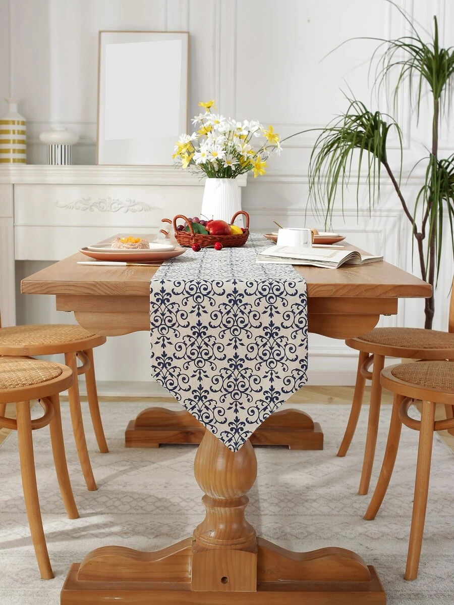 1pc Geometric Pattern Table Runner, Vintage Polyester Table Runner For Dining Room - Multicolor - View 1