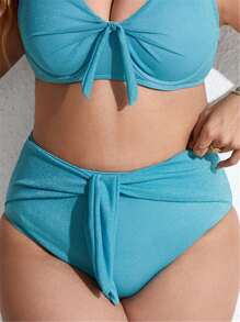 SHEIN Swim Curve Plus Knot Front Bikini Panty - Mint Blue - View 1