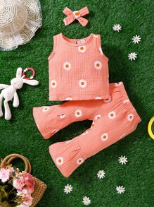 Bộ đồ Em bé Nút Hoa - Màu Hồng  San hô - Xem 1