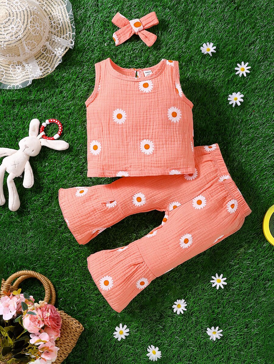 Bộ đồ Em bé Nút Hoa - Màu Hồng  San hô - Xem 1