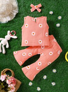 Bộ đồ Em bé Nút Hoa - Màu Hồng  San hô - Xem 2
