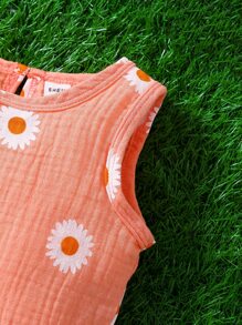 Bộ đồ Em bé Nút Hoa - Màu Hồng  San hô - Xem 5