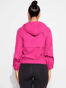 VARSITIE Zip Up Hooded Sports Jacket - Hot Pink - View 2
