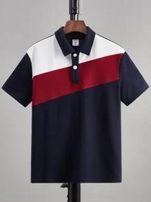 SHEIN Boys Colour Block Polo Shirt - Burgundy - View 1
