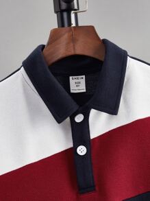 SHEIN Boys Colour Block Polo Shirt - Burgundy - View 3