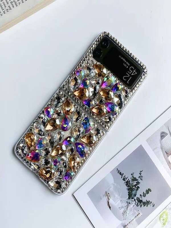 Rhinestone-Studded Colorful Case For Foldable Phone