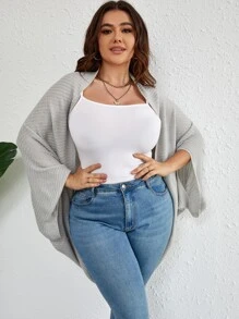 Calvaya Plus Size Batwing Sleeve Cardigan - Grey - View 1