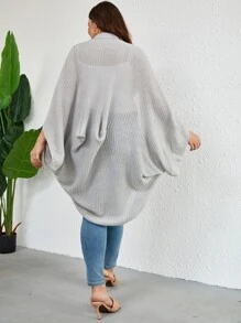 Calvaya Plus Size Batwing Sleeve Cardigan - Grey - View 2