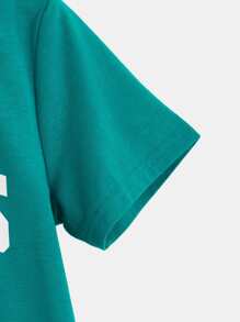 SHEIN Tween Boy Letter Graphic Tee & Drawstring Waist Shorts