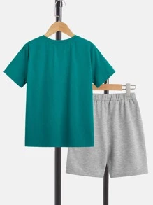 SHEIN Tween Boy Letter Graphic Tee & Drawstring Waist Shorts