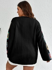SHEIN Holidaya Plus Crochet Drop Shoulder Cardigan - Black - View 2
