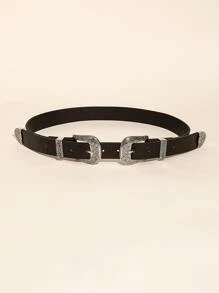 雙搭扣西部風腰帶 - 黑色 - 查看 1