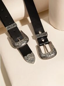 雙搭扣西部風腰帶 - 黑色 - 查看 3