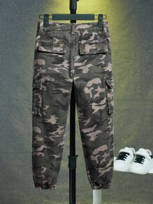 SHEIN 男孩迷彩印花翻蓋口袋工裝牛仔褲