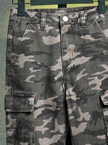 SHEIN 男孩迷彩印花翻蓋口袋工裝牛仔褲