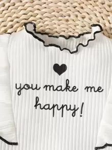 SHEIN Vintaside Kids Baby Girl Slogan Graphic Ruffle Trim Tee & Gingham Bow Front Shorts, For Christmas - Black and White - View 5