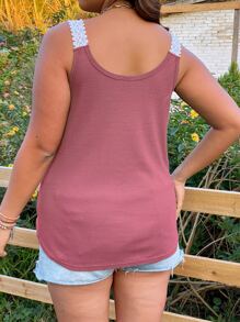 SHEIN LUNE Áo hai dây Plus Size Tương phản ren màu trơn Giải trí - Bụi hồng - Xem 2