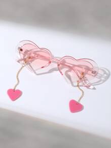 渐变色镜片心形镜框时尚眼镜 - 淺粉色 - 查看 1