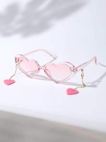 渐变色镜片心形镜框时尚眼镜 - 淺粉色 - 查看 2
