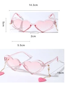 渐变色镜片心形镜框时尚眼镜 - 淺粉色 - 查看 3