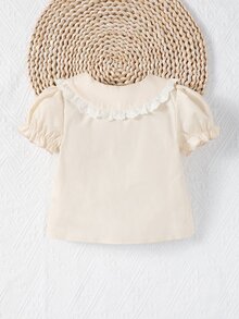 嬰兒彼得潘領網眼刺繡泡泡袖襯衫 - 杏色 - 查看 2