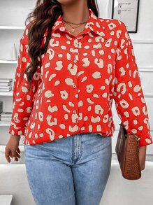 SHEIN LUNE Camisa con estampado de leopardo - Rojo - Ver 1