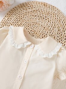 嬰兒彼得潘領網眼刺繡泡泡袖襯衫 - 杏色 - 查看 3
