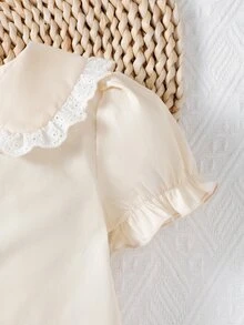 嬰兒彼得潘領網眼刺繡泡泡袖襯衫 - 杏色 - 查看 4