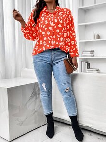 SHEIN LUNE Camisa con estampado de leopardo - Rojo - Ver 3