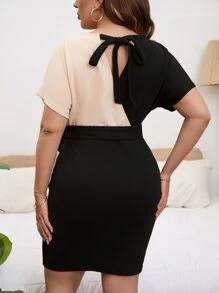 SHEIN Privé Đầm Plus Size Thắt lưng Khối Màu Giải trí - màu đen - Xem 2