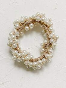 2个仿珍珠装饰发圈，优雅马尾辫发圈，发绳，发圈，发饰，头饰，弹力发带 - 彩色 - 查看 3