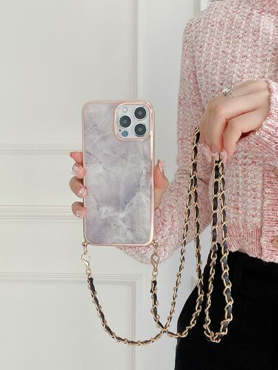 1入灰色大理石紋IMD手機殼，附有彩虹/迷彩肩帶