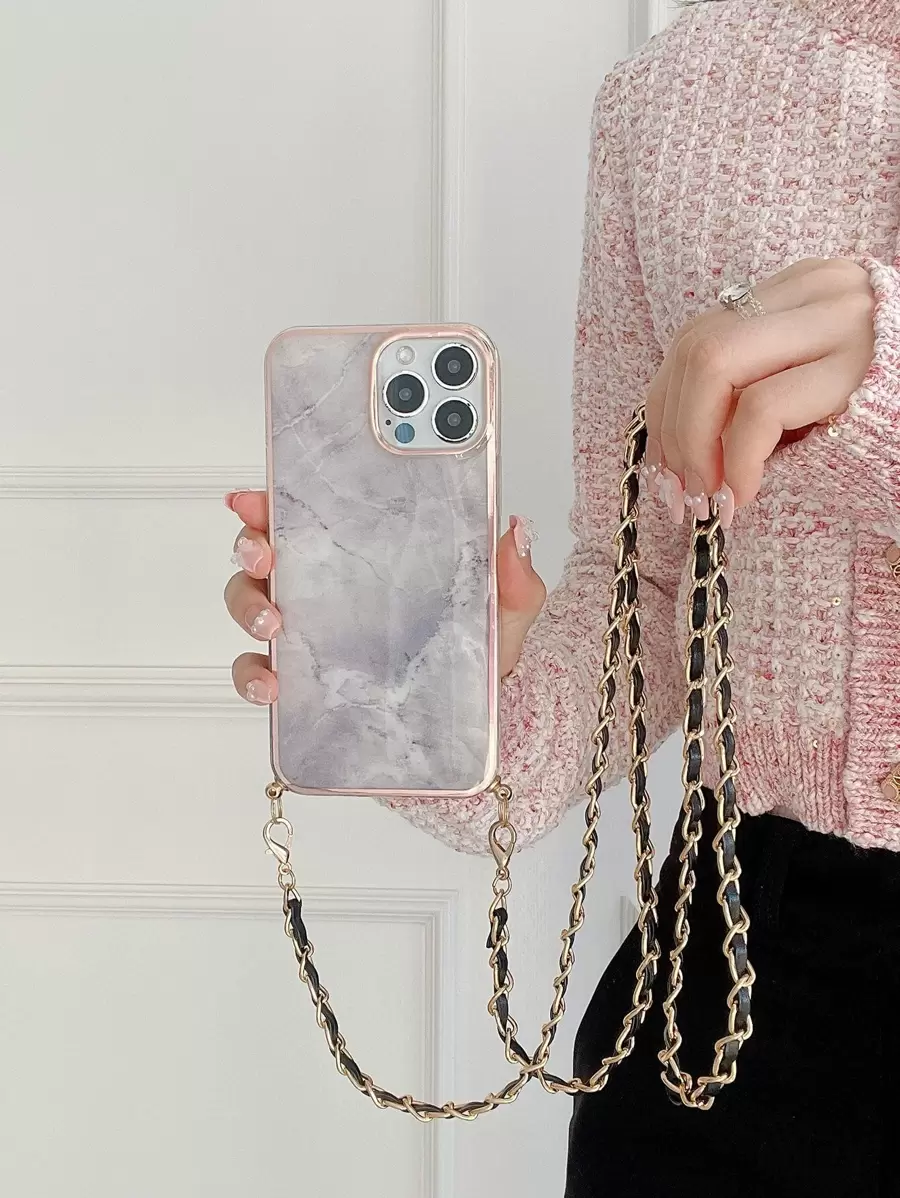 1入灰色大理石紋IMD手機殼，附有彩虹/迷彩肩帶 - 彩色 - 查看 1