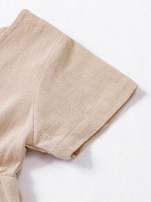 Baby Button Front V Neck Jumpsuit - Khaki - View 5