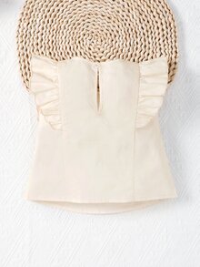 嬰兒拼接網眼刺繡荷葉邊後鎖孔襯衫 - 杏色 - 查看 2