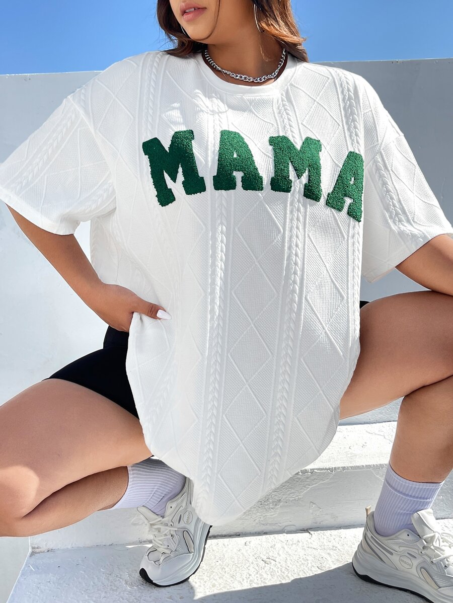 SHEIN Essnce Plus Letter Graphic Drop Shoulder Tee - White - View 1