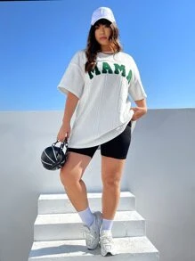 SHEIN Essnce Plus Letter Graphic Drop Shoulder Tee - White - View 2