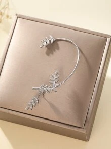 Bông tai hợp kim kẽm quyến rũ Rhinestone Lá trang trí bông tai cho phụ nữ cho bữa tiệc - Bạc - Xem 2