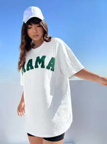 SHEIN Essnce Plus Letter Graphic Drop Shoulder Tee - White - View 4