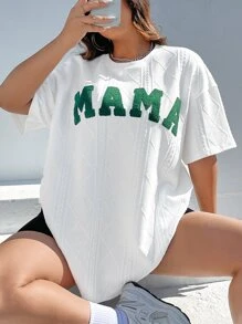 SHEIN Essnce Plus Letter Graphic Drop Shoulder Tee - White - View 6