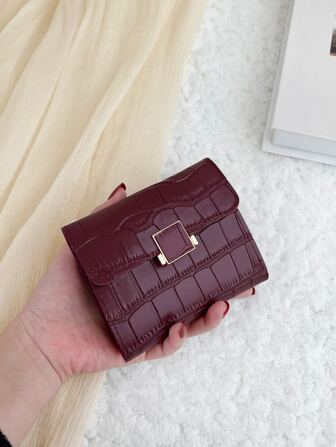 鳄鱼压纹零钱包 小号双折超薄女士钱包 迷你 薄 轻便 多层 便携式 身份证 信用卡 简约 时尚 现代商务 周年纪念 情人节 生日礼物 情侣礼物 女孩礼物 女士礼物 女包 学校用品 宿舍礼物 返校礼物 女士钱包 钱包 小钱包