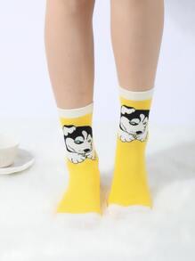 Dog Pattern Crew Socks - Multicolor - View 1