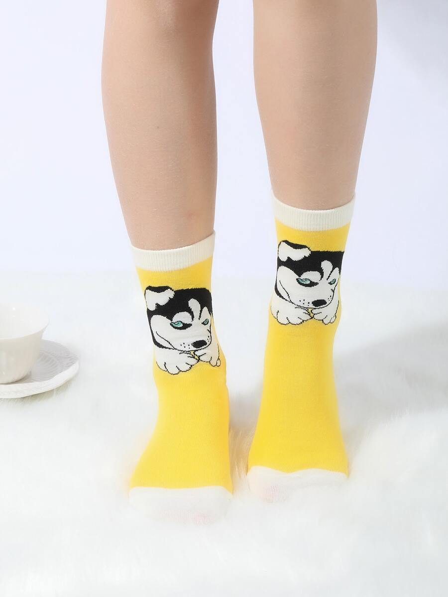 Dog Pattern Crew Socks - Multicolor - View 1