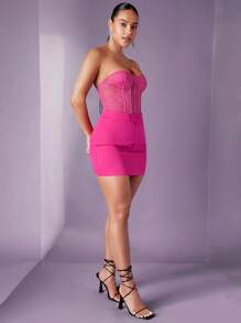 SHEIN BAE 纯色紧身裙 - 玫紅色 - 查看 6