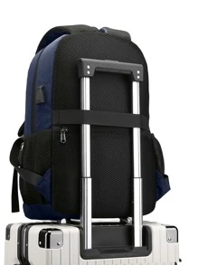 Waterproof,Portable Minimalist Large Capacity Backpack - Navy Blue - View 4