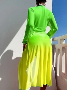 Swim Vcay Ombre Mesh Tie Front Kimono - Multicolor - View 2