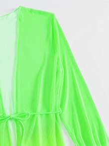 Swim Vcay Ombre Mesh Tie Front Kimono - Multicolor - View 3