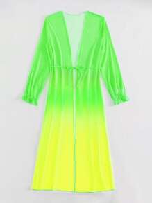 Swim Vcay Ombre Mesh Tie Front Kimono - Multicolor - View 6