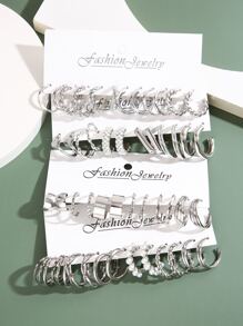 48對/套華麗的人造珍珠裝飾扭轉耳環,適用於禮物贈送 - 銀色 - 查看 2